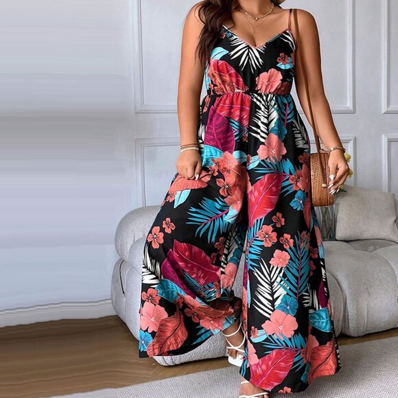 SHEIN Pants - Summer Vacation Floral Tropical Print Wide Leg Cami Jumpsuit